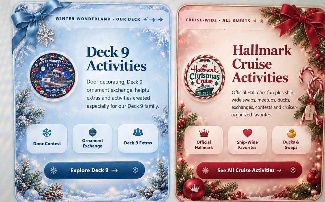 Redesigned Deck 9 and Hallmark Cruise activity cards
